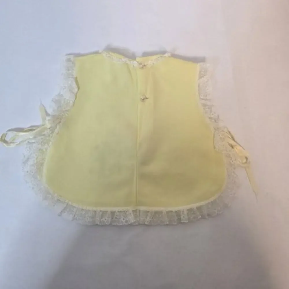 Vintage Nannette Baby Girl Bib Smock Bloomers Yellow Rabbit Mushroom Graphic 2pc